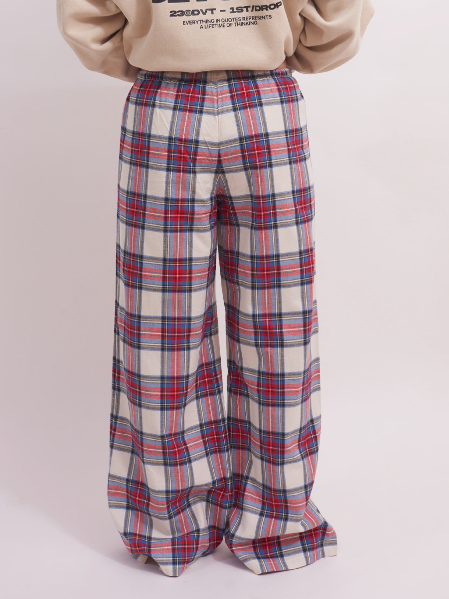 LOW-RISE WIDE-LEG Lounge Pants in Red Cream Plaid