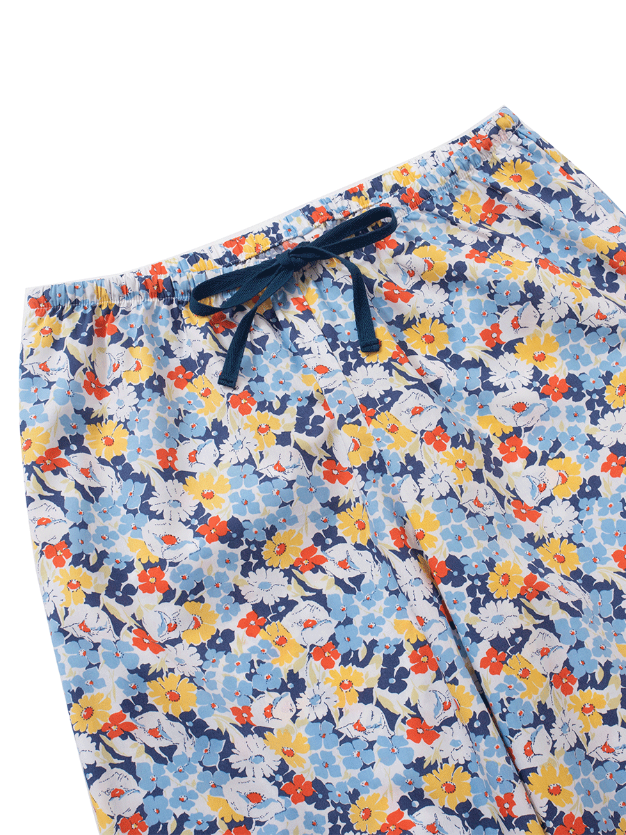 LOW-RISE WIDE-LEG Lounge Pants in Blue Ditsy Floral Print