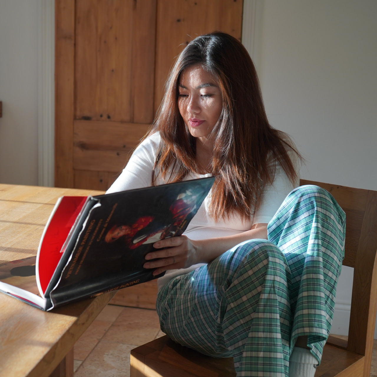 Mint green plaid pyjama bottoms crafted from thick winter cotton, designed to provide extra warmth and comfort.