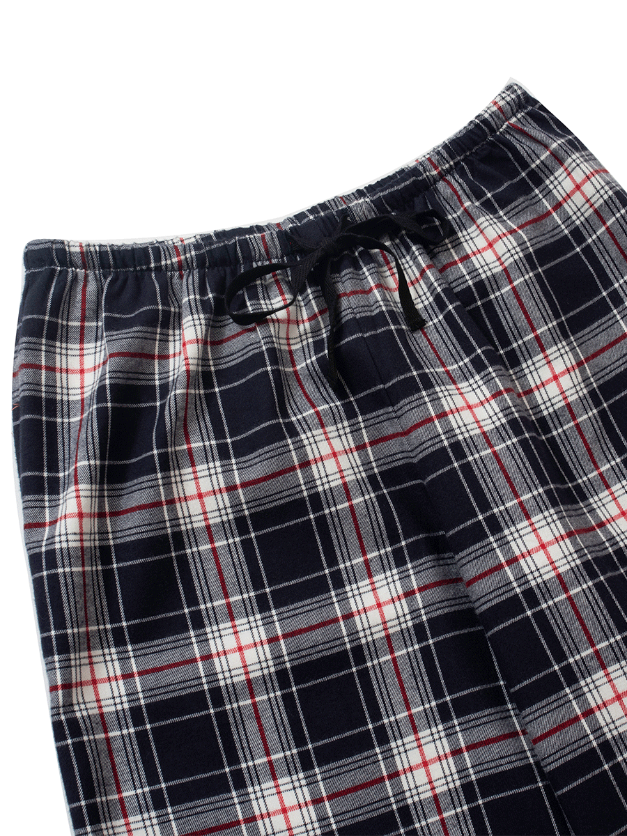 LOW-RISE WIDE-LEG Lounge Pants in Dark Navy Plaid