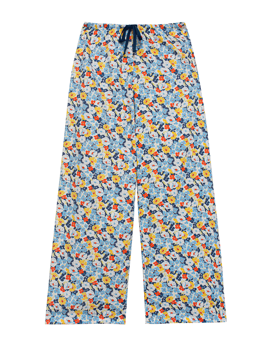 LOW-RISE WIDE-LEG Lounge Pants in Blue Ditsy Floral Print