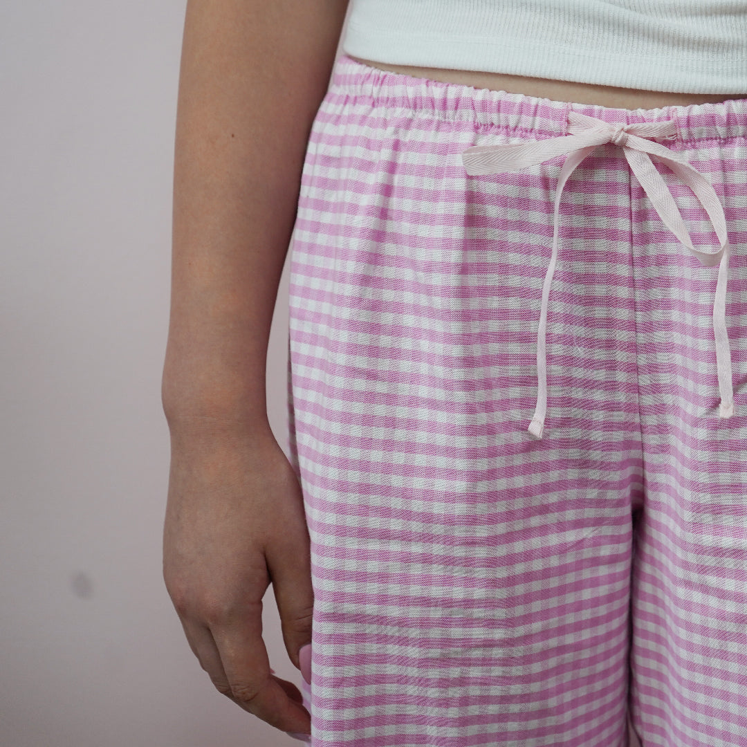 LOW-RISE WIDE-LEG Lounge Pants in Pink Gingham - SleepyPants