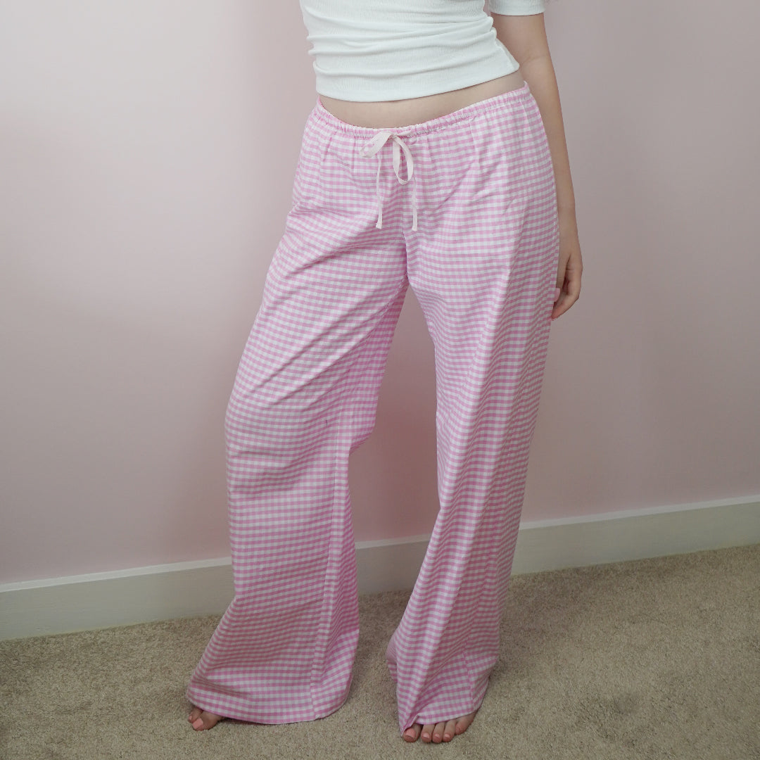 LOW-RISE WIDE-LEG Lounge Pants in Pink Gingham - SleepyPants