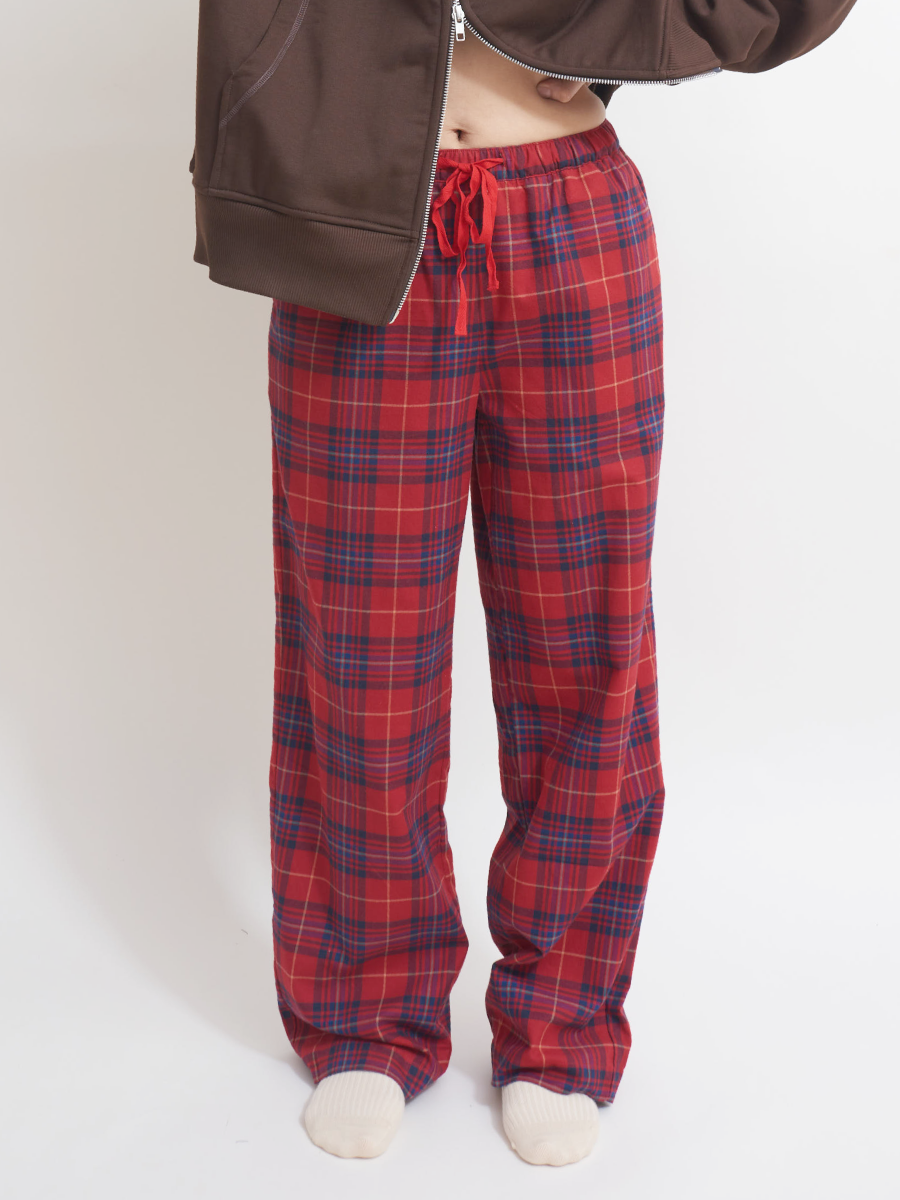 Red tartan warm winter pyjama pants for women.