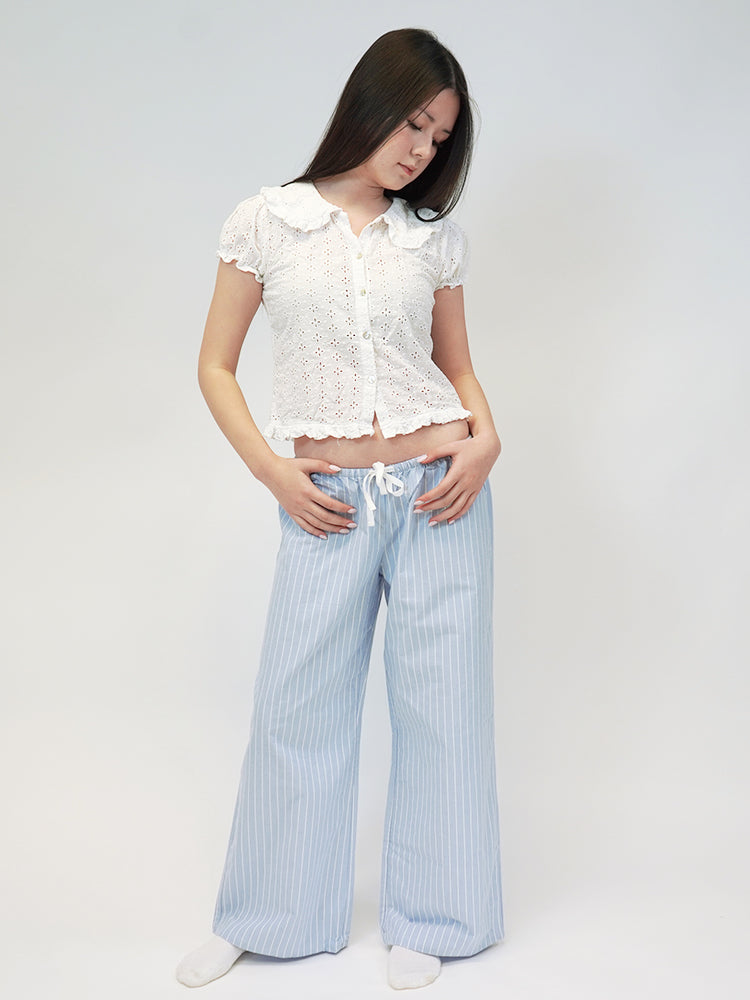 LOW-RISE WIDE-LEG Lounge Pants in Light Blue Pinstripe