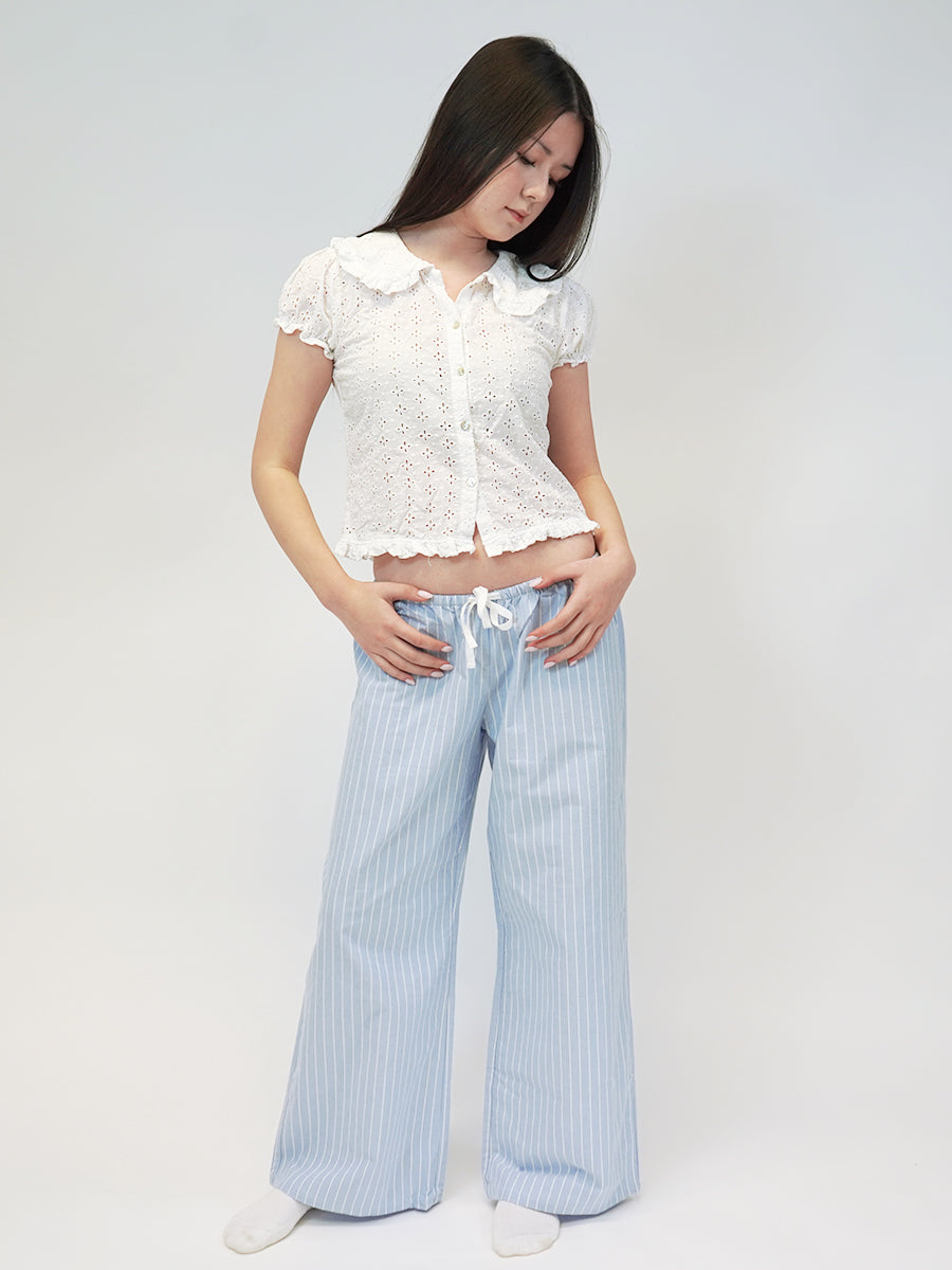 LOW-RISE WIDE-LEG Lounge Pants in Light Blue Pinstripe