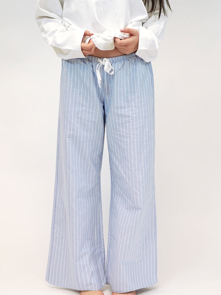 
                                            
                                                LOW-RISE WIDE-LEG Lounge Pants in Light Blue Pinstripe
                                            
                                        