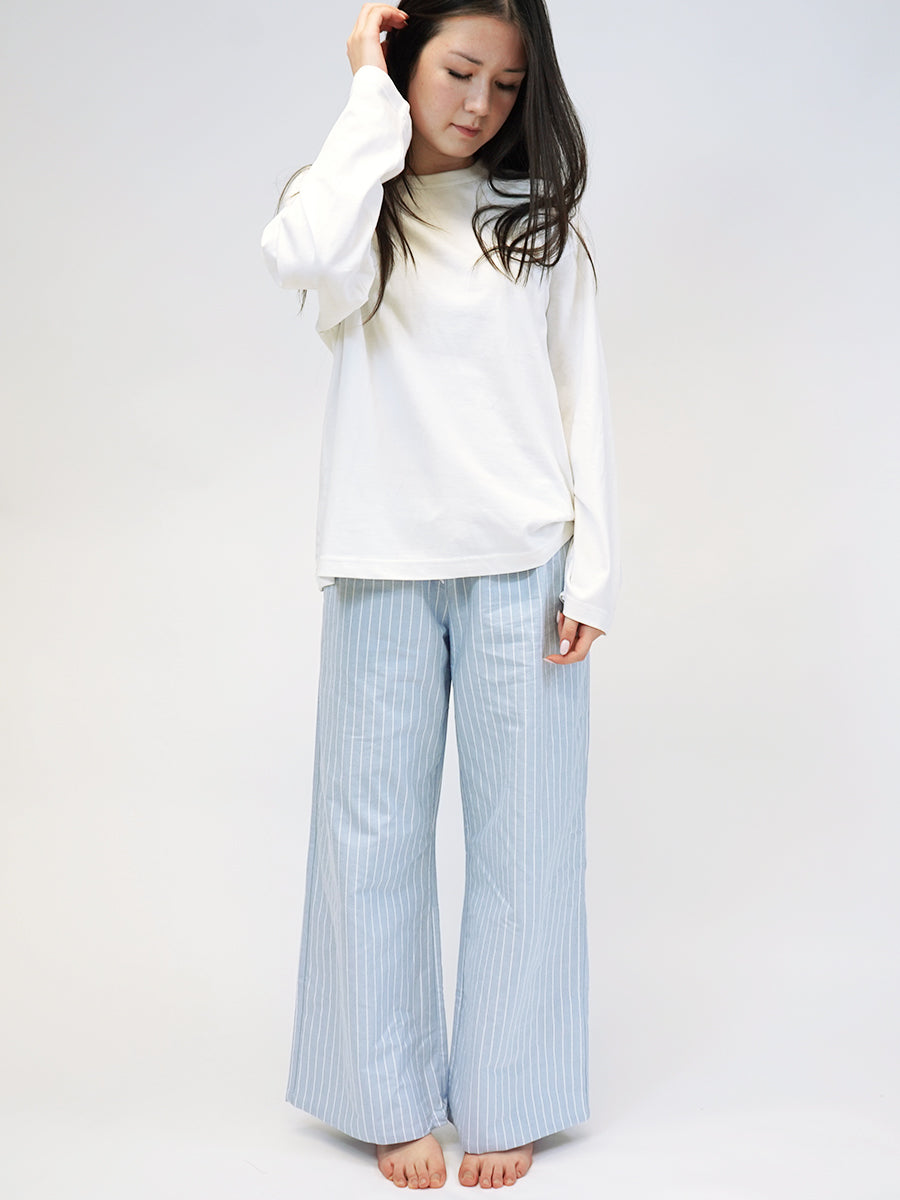 LOW-RISE WIDE-LEG Lounge Pants in Light Blue Pinstripe
