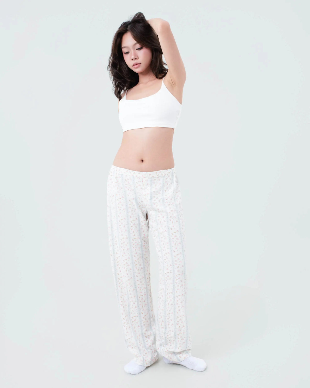 Seamless Low Rise - Soft White Floral Stripe